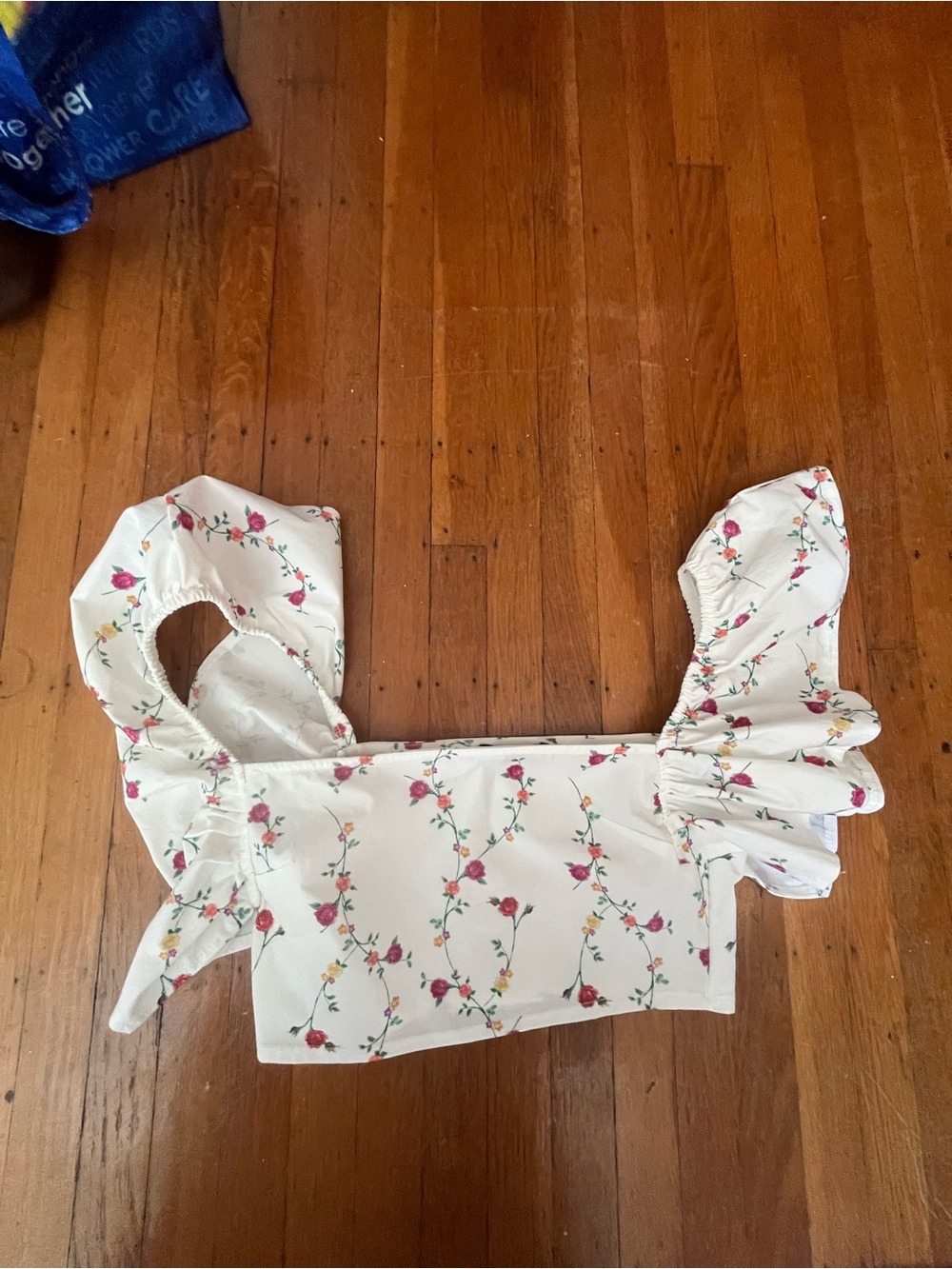Zara White Floral Square-Neck Puff Sleeve Crop Top